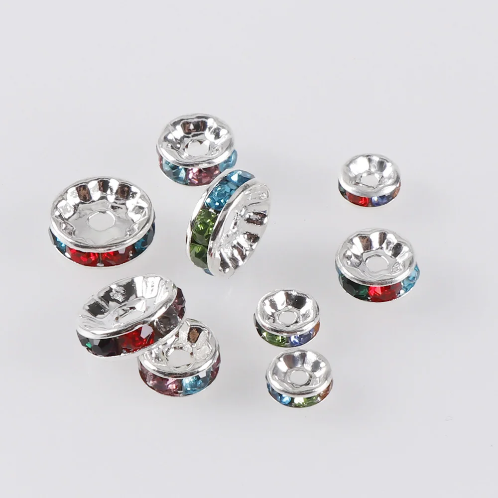 100pc Gold Silver Color Crystal Rhinestone Round Loose Spacer Beads 4 6 8 10mm DIY Bracelet Beads for Jewelry Making Accessories