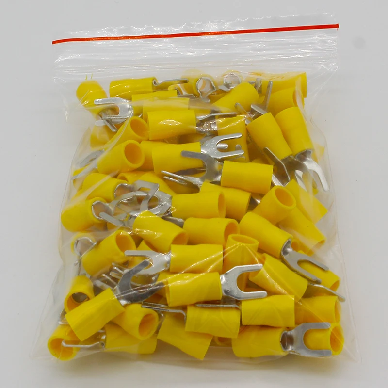 SV5.5-5 Yellow Furcate Terminal Cable Wire Connector 100PCS Fork Type Insulated Wiring Terminals Yellow for AWG 12-10 SV5-5 SV