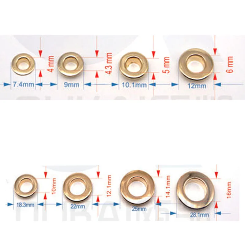 100pcs inner 8mm / 10mm / 12mm FLAT Surface Grommet Eyelet with Washers