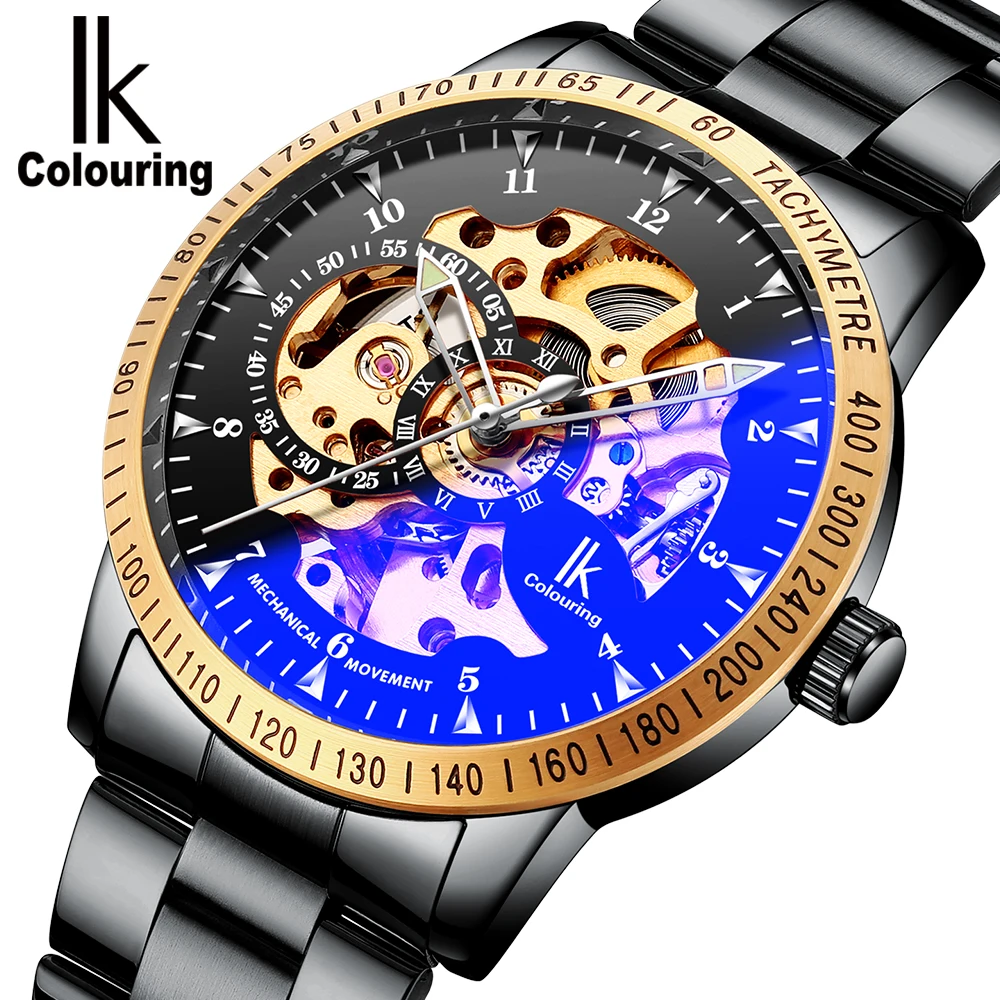 IK Colouring Skeleton Mechanical Watch for Men Fashion Casual Stainless Steel Bracelet Relogio Masculino Automatic Montre Homme