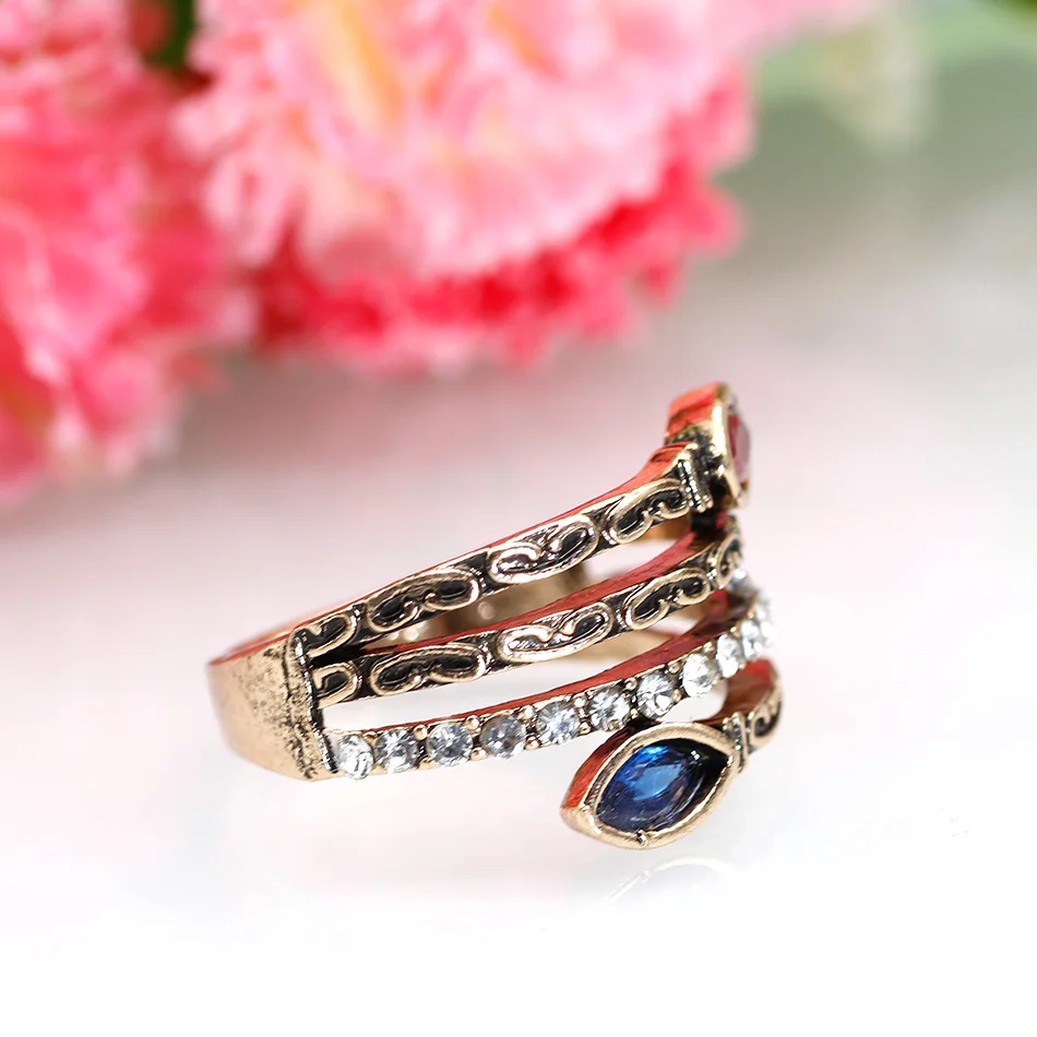 SUNSPICE MS Natural Stone Vintage Ring Sets Bohemia Women Ethnic Wedding Jewelry Antique Gold Color Slender Rings Turkish Brand