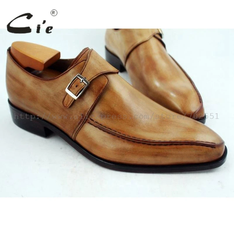 

cie Square Toe Single Monk Straps Hand-Painted Brown 100% Genuine Calf Leather Outsole Breathable Handmade Men Flats Shoe MS35