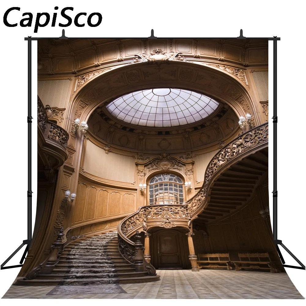 Capisco Vintage Palace Dome Staircase Interior Scene Photographic Background Customized Photography Backdrops For Photo Studio