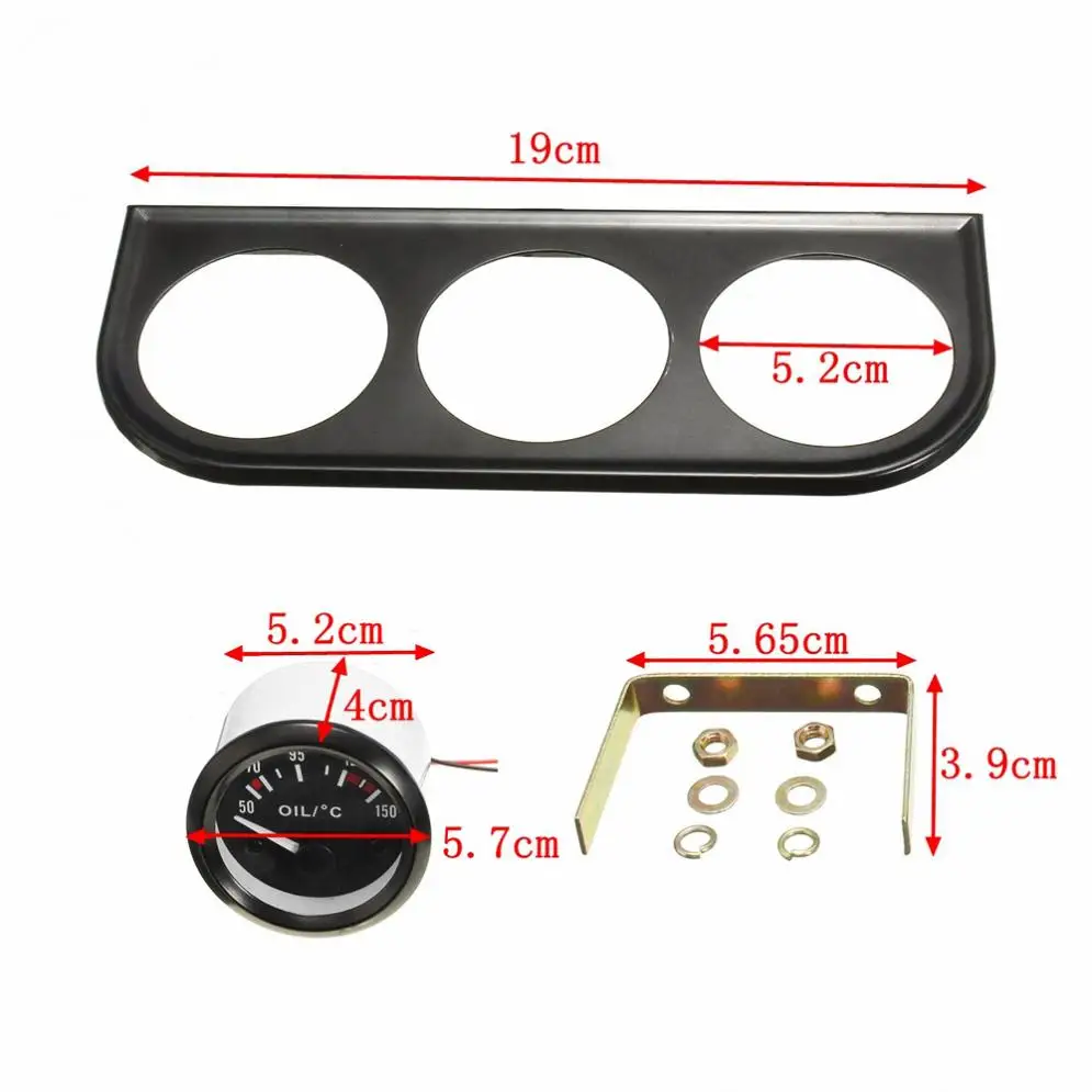 12V Universal 52mm Triple Kit Oil Temp Water Temp Temperature Oil Pressure Sensor Car Meter