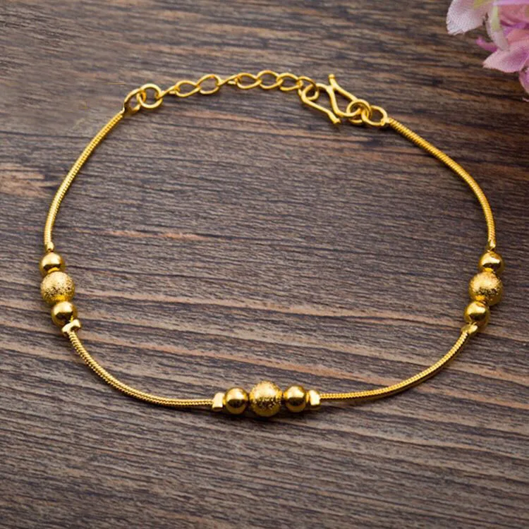 MxGxFam ( 17 cm+ 4 cm ) Small Snake Beads Bracelets Anklets Jewelry For Women Pure Gold Color Allergy Free