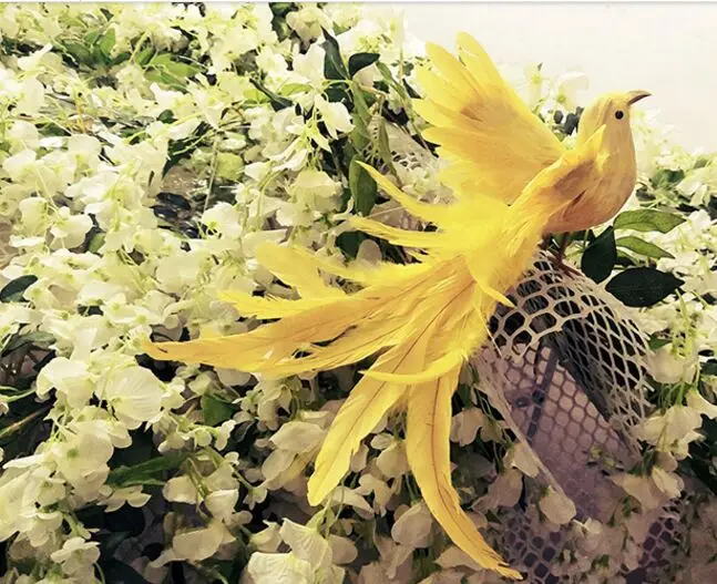 new simulation wings Phoenix Bird toy foam&furs yellow long tail bird gift about 25x40cm 3001
