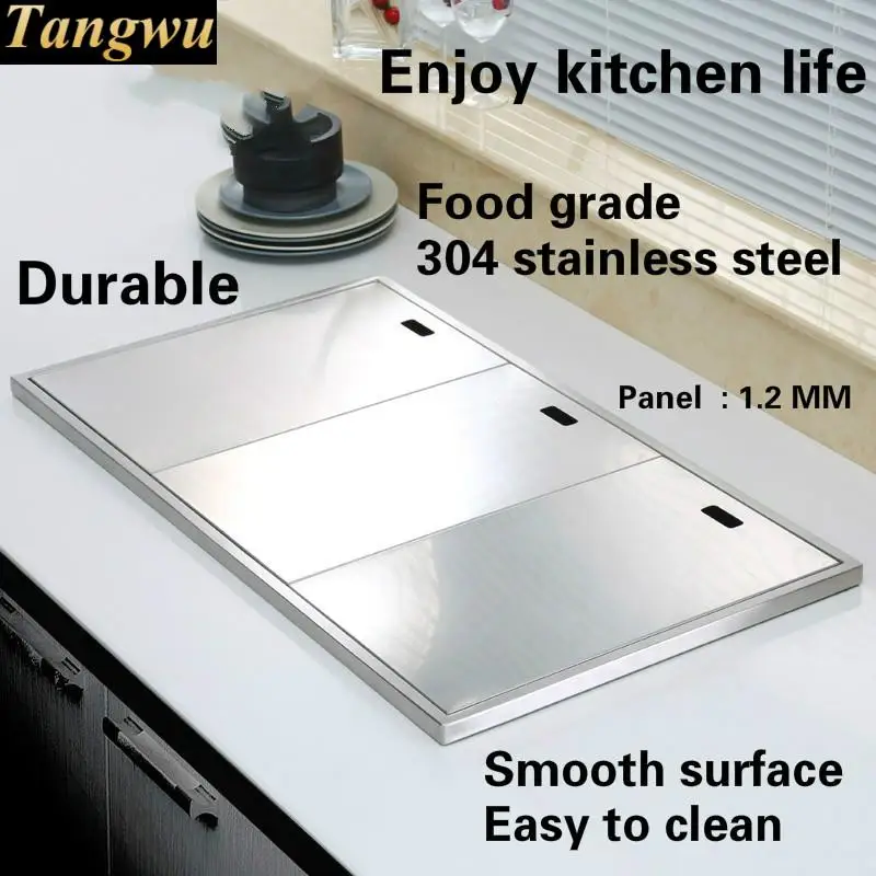 Free shipping Apartment kitchen manual sink double groove luxury hide wash vegetable big durable 304 stainless steel 880x500 MM