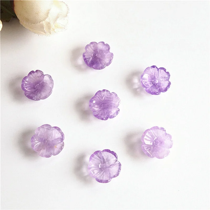 5pc Carved Real Stone Flower Natural Quartz Loose Beads Purple Crystal Bead Accessories For Jewelry Making DIY Findings DYL0037