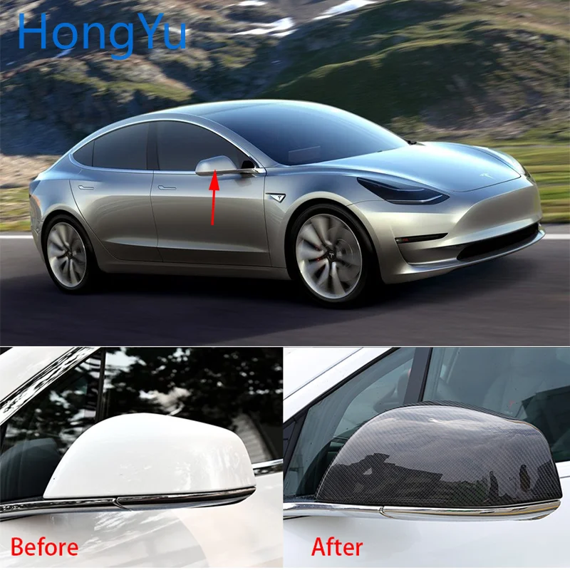 

Высокое качество для Tesla model3 Model 3 2016-2019 100% настоящее углеродное волокно, крышка зеркала заднего вида, колпачки боковых зеркал, Стайлинг автомобиля