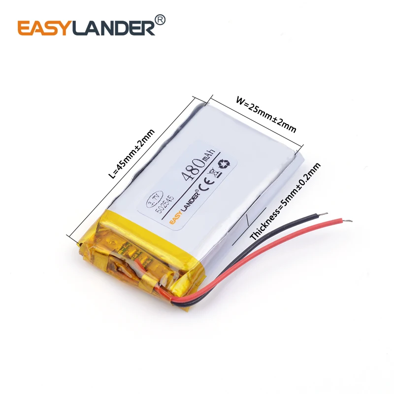 10pcs /Lot 502545 480mah 3.7V Rechargeable Lithium Li-ion Polymer Battery 052545 for MP3 toy