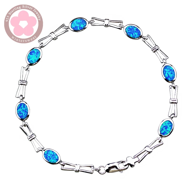 JLB085  Real 925 Sterling Silver Bracelets Blue Opal Fine Jewelry Trendy Women Charm Bracelets Precious Christmas Gift