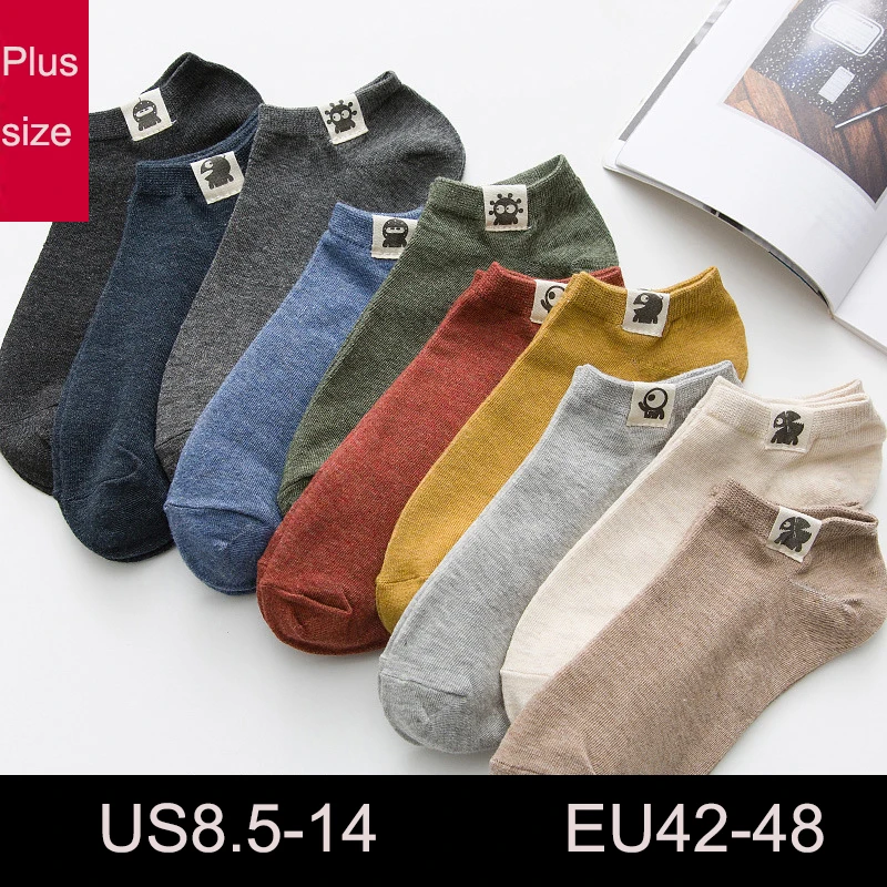 20PCS=10 pairs plus size low cut candy solid color  slippers branca cotton men's calcetines summer invisible low thin boat socks