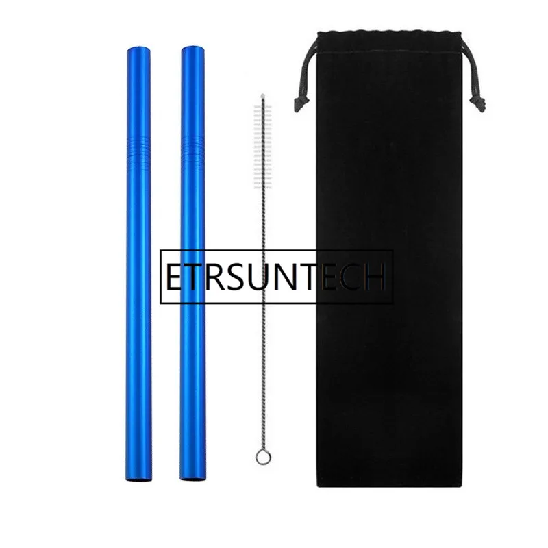 50Set/lot 215x12mm Metal Drinking Straw Stainless Steel Reusable Metal Drinking Straw With Cleaning brush and black Bag