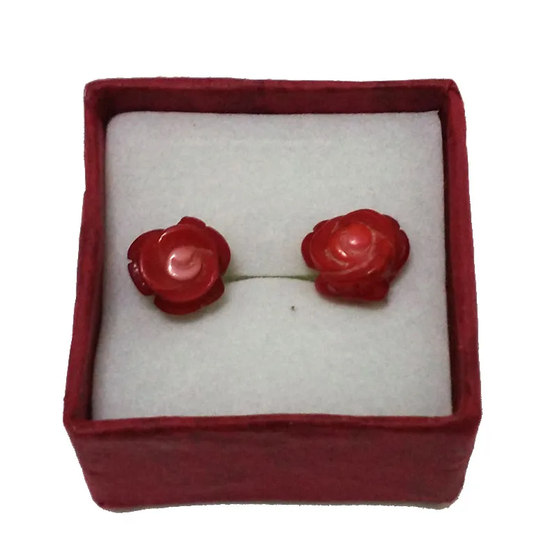 1 inches 10mm Red Natural Flower Shaped 925 Sterling Silver Coral Stud Earring