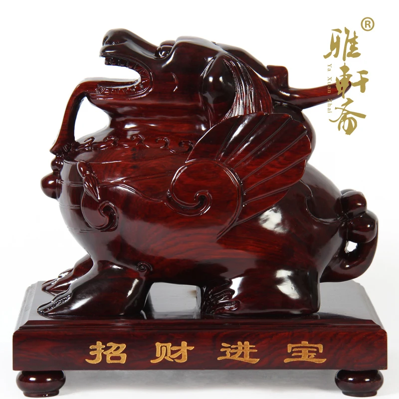 Dongyang wood carving crafts mahogany Zhai Gallery Zhaocai brave Home Furnishing feng shui ornaments lucky animal ornaments