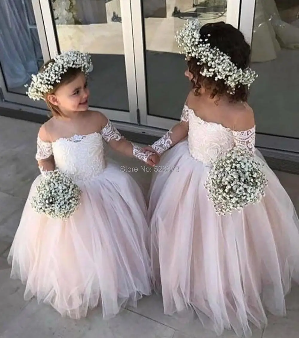 YNQNFS vestidos para niñas Sheer Neck Long Sleeve Pink Puffy Skirt Communication Dress Flower Girl Dresses Young girls dresses