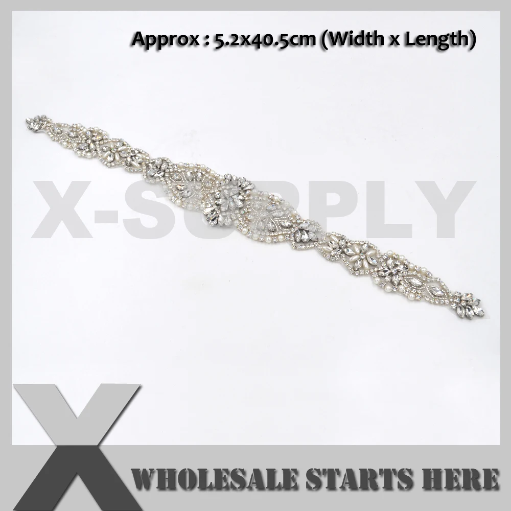 Hotfix Crystal Rhinestone Garter Applique Motif For Bridal Dress Decoration Hair Piece Sash Belt Hat