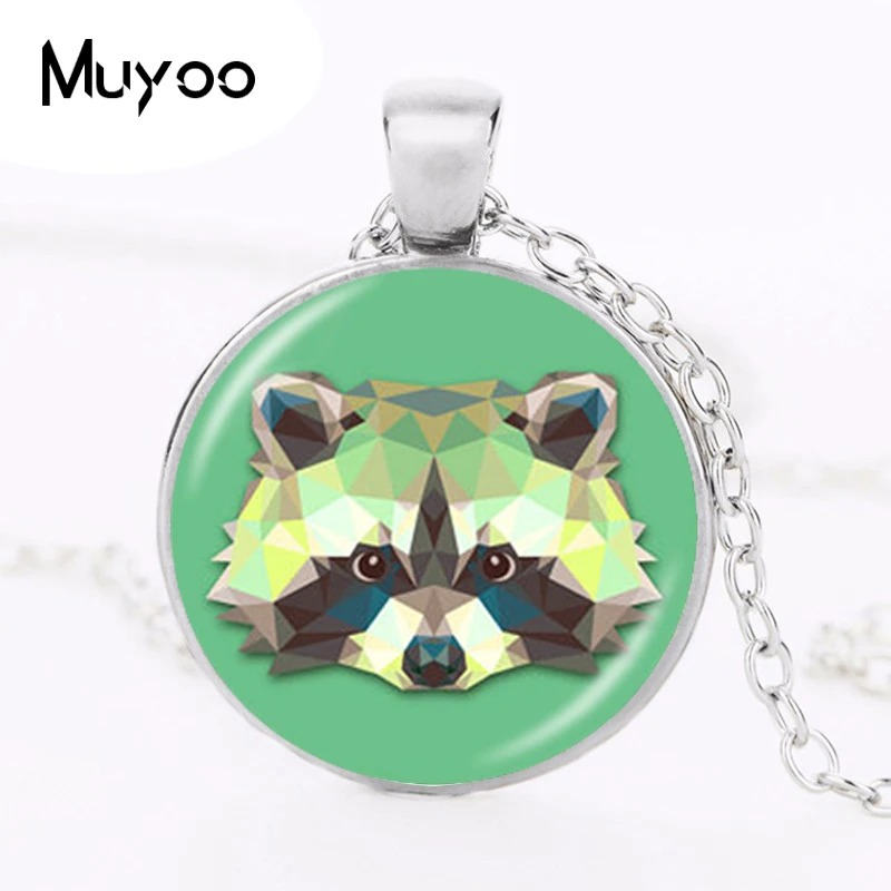 Raccoon Photo Logo Pendant North America Animal Wildlife Accessory Glass dome Necklace Round Bronze Chain Sweater Necklace HZ1