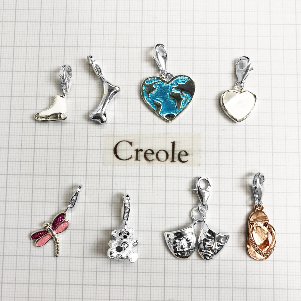 Skates Flip-flop Mask Dragonfly Teddy Bear Heart Bone Globe Charm Pendant,2019 Trendy Summer Jewelry 925 Sterling Silver Gift