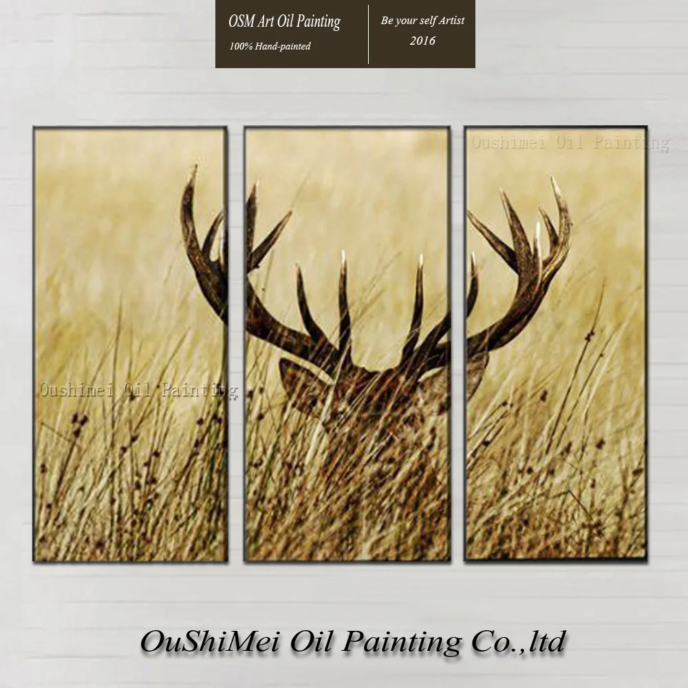 Free Shipping High Quality Modern Abstract Deer Oil Painting The Stag Hidden in The Grass Oil Painting for Hotel Wall Decoration