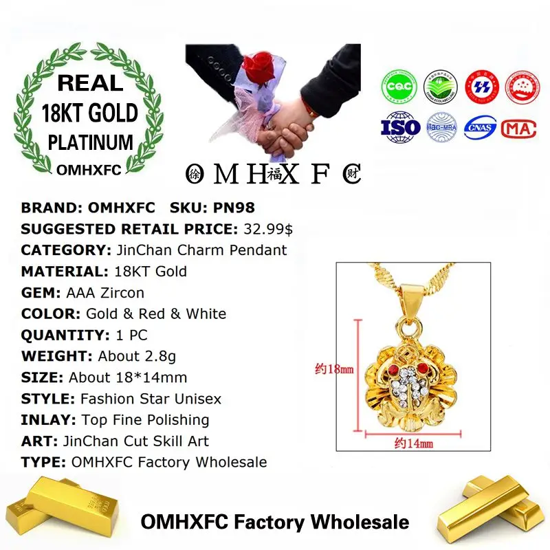 OMHXFC – pendentif à breloque en or véritable 18kt, vente en gros, mode européenne, unisexe, cadeau d'anniversaire de mariage, JInChan AAA, blanc, vente en gros, PN98