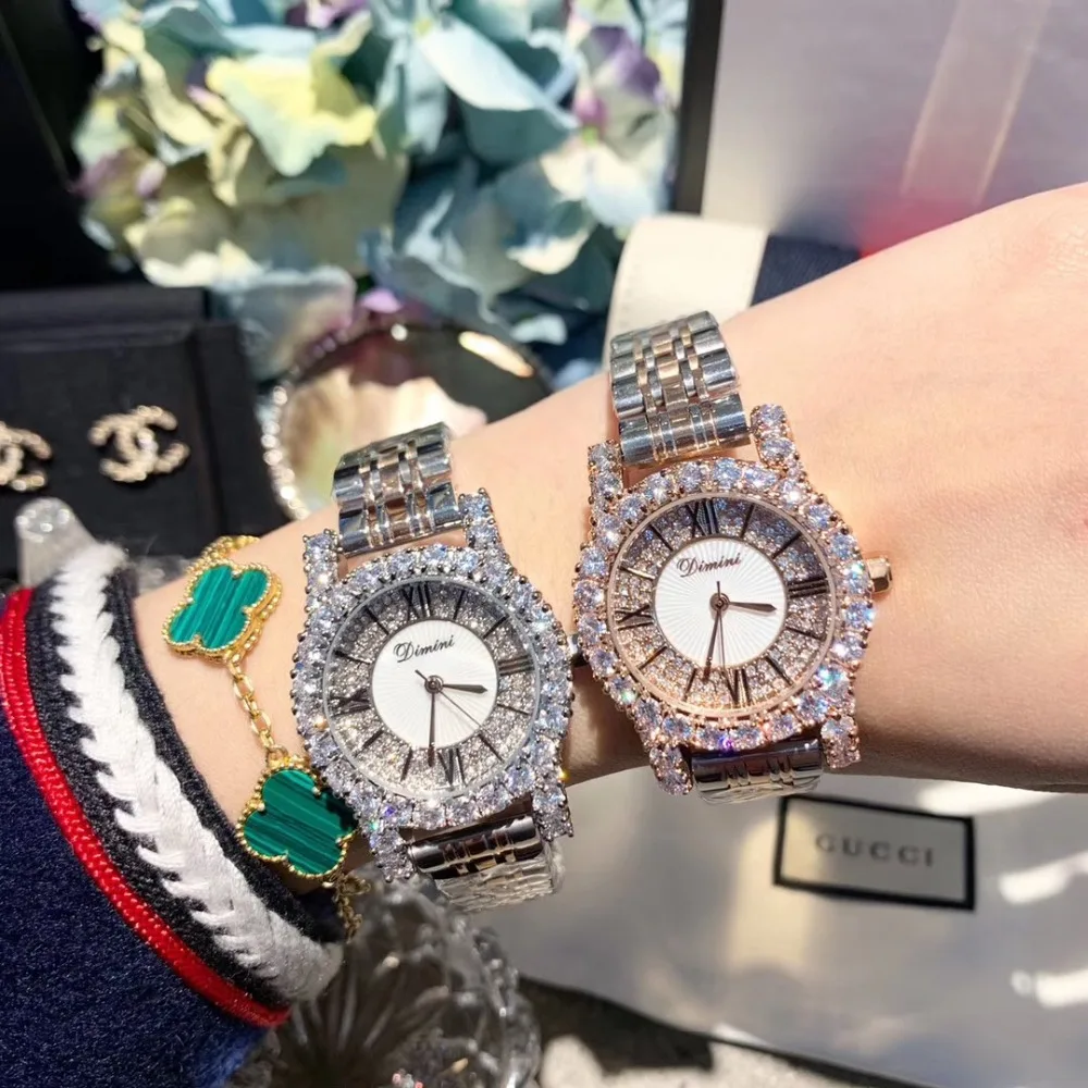 Classic Neutral Designer 2 Sizes Women Steel Watches Sparkly Rhinestones Business Dress Diamond Watch Vintage Roman Wrist watch