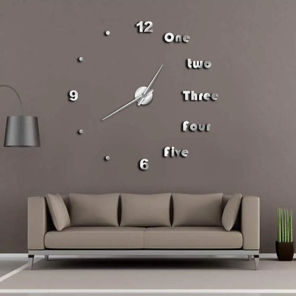 DIY Large Wall Clock Modern Wall Art Home Decor Luxury Interior Design English Letters Frameless Wall Watch Clock DIY Enthusiast