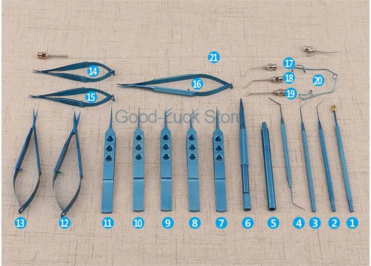 New 21PCS Titanium Alloy Eye Ophthalmic Set Instrument Eye Micro Tweezers Scissors Needle Holder Set Surgical Tools