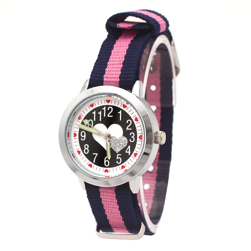 

Cute Boys Girls Quartz Watch Kids Children's Fabric Strap Student Time Clock Wristwatch Gift Heart Dial Watches