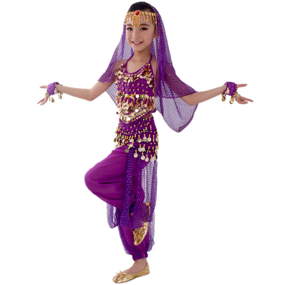 Bellydance Kids Belly Dance Costumes for Children Belly Dancing Set Girls Bollywood Indian Performance Handmade Clothes 6 Colors