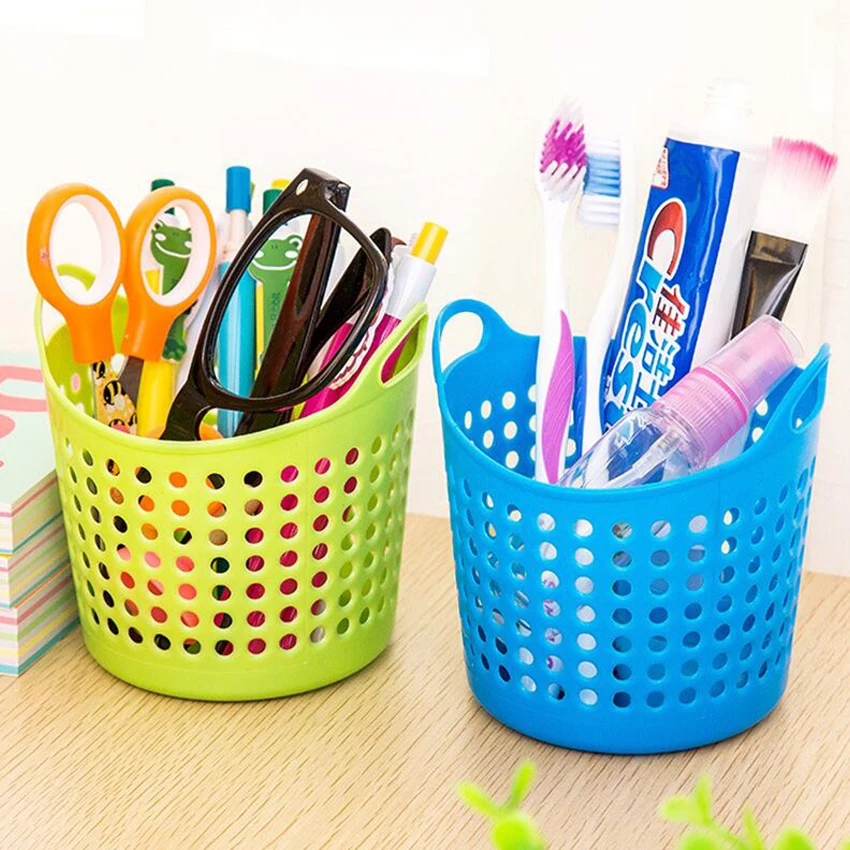 Mini Desktop Storage Basket Creativity Fashion Hollow Toy Basket Plastic Table Sundries Trash Organizer Basket Pen Container