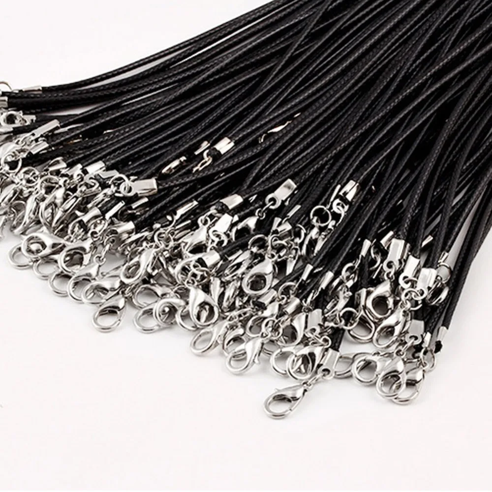 Wholesale 100pcs/lot 1.5mm Black Leather Cord Necklace Lobster Clasps For Necklace DIY Craft Jewelry Making Free Shipping