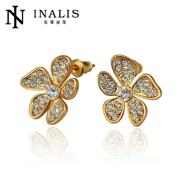 INALIS Marquise-cut Multicolored CZ Crystal Sun Flower Stud Earring Brincos Boucle D'oreille Earrings For Women E767