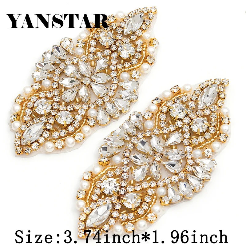 

YANSTAR (30pcs)Wholesale 14*5CM Bridal Sash Gold Crystal Rhinestones Appliques Accessory For Bridal Gown Belt YS983