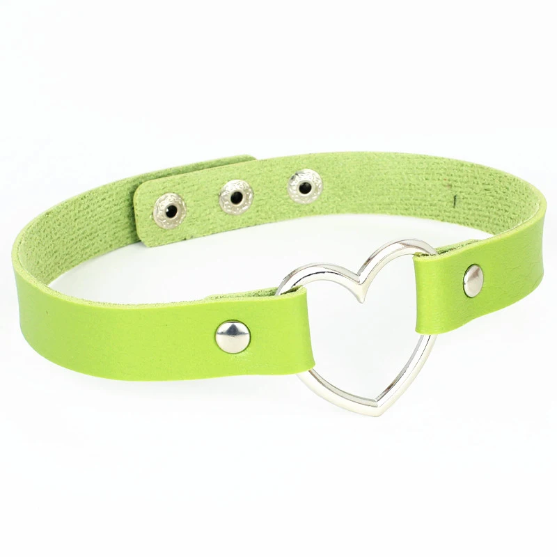 PU-Leder-Halskette, Geschenk für Frauen, holografisches Herz, Metall, Laser-Kragen, Halsband, Modeschmuck, bunt – Detail 5