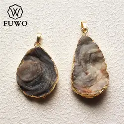 FUWO Wholesale Irregularly Shaped Galaxy Stone Druzy Pendant,Golden Plated Sun Agates Accessories For Necklace Making PD132 5Pcs