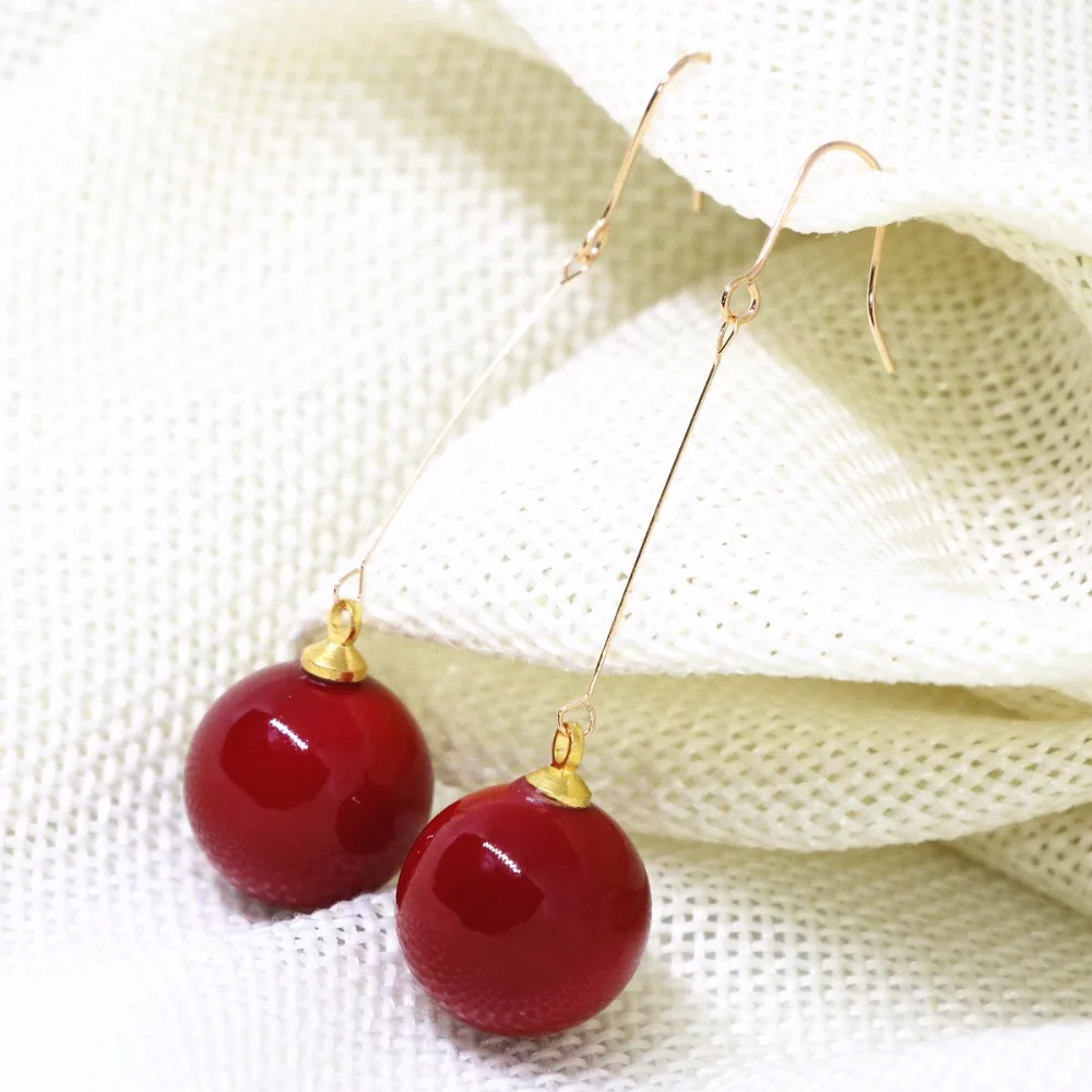 High quality drop earirings women gold-color imitation red coral beads 14mm long Bohemian pierced dangle eardrop B1782