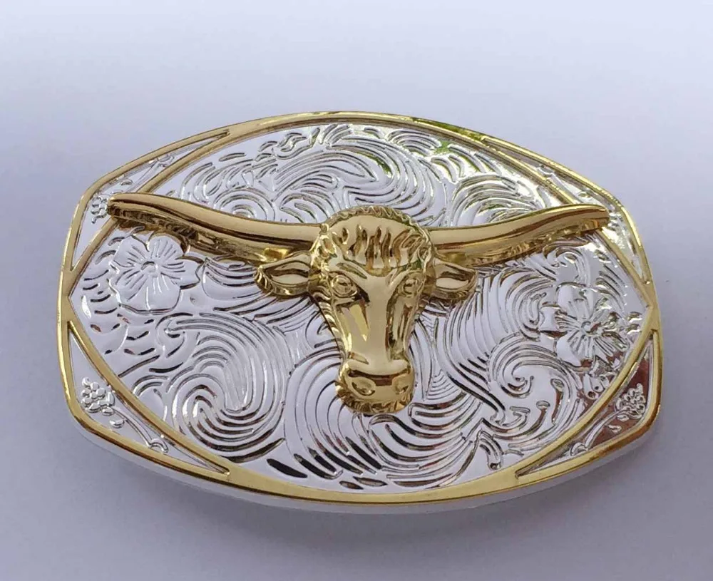 New Arrvial Cowboy Belt Buckle With Gold Color 3D Sliver Bulls Metal Buckles suitable for 4cm wideth belt with continous stock