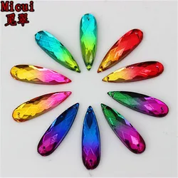 Micui 50pcs 8*28mm Double color Acrylic Rhinestone crystal Drop shape sew on rsilver base flatback Rhinestone with 2 holes ZZ119