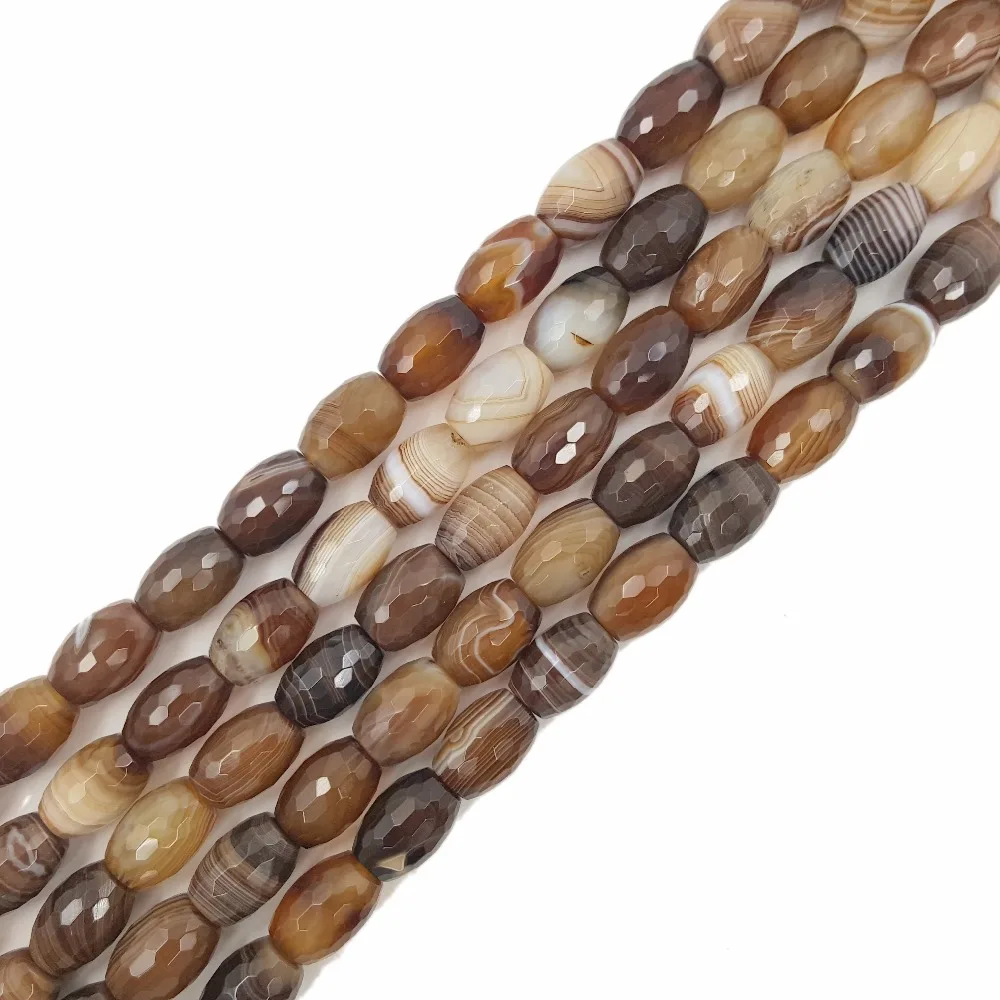 Lii Ji Brown Onyx Stripe Coffee Agates Rice Shape Faceted Beads Approx 10x14mm Loose Beads for DIY Jewelry Makking 38cm