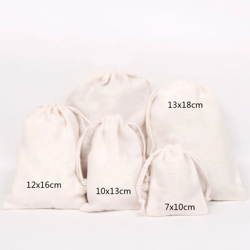 50PCS Baumwolle Beutel Schmuck Verpackung Reine Baumwolle Kordelzug Tasche Party Make-Up Hochzeit Lagerung Geschenk Tuch Verpackung Tasche Individuelles Logo – Detail 1