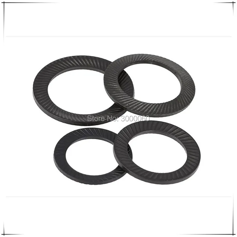 M4 M5 M6 M8 Black Carbon Steel Double Ridges rondelles Anti-skid Gasket Lock Washers With Double Faced Printing