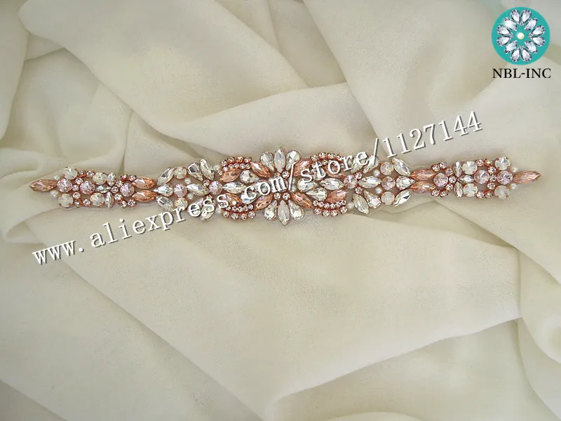 Imagem -04 - Mão Frisada Costura Nupcial Sash Custom Rhinestone Apliques Ferro para Vestidos de Casamento Ouro Rosa Atacado Wdd0698 30 Pcs