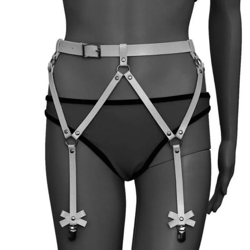 

New Sexy Harajuku Handmade Faux leather Bow Garter Belts Leg Rings 4 suspenders straps Women Punk O-ring waist belt