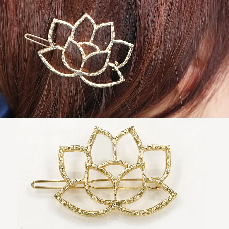 Timlee H101 Free Shipping Grace Carve Patterns Lotus Flower Hair Clip Hair Pins Girls Lovely Hair Accessary Gift