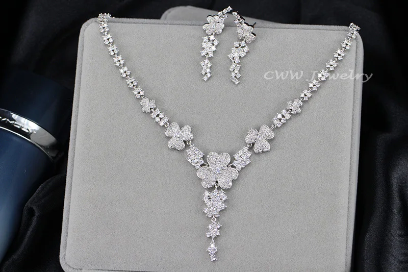 2019 New Luxury AAA Cubic Zirconia Micro Paved Big Bridal Earrings Necklace Jewelry Sets For Wedding Engagement Party T250