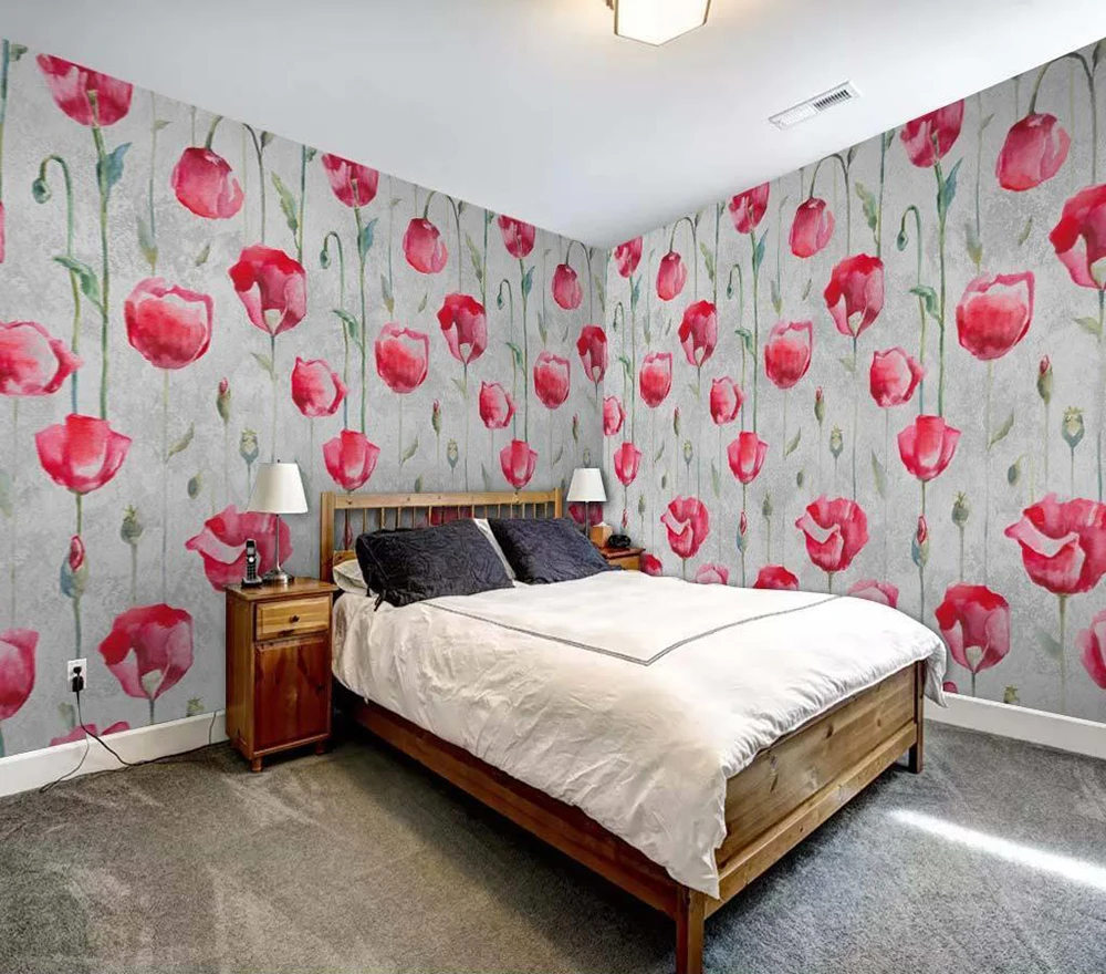 

Decorative wallpaper Red poppy background wall painting