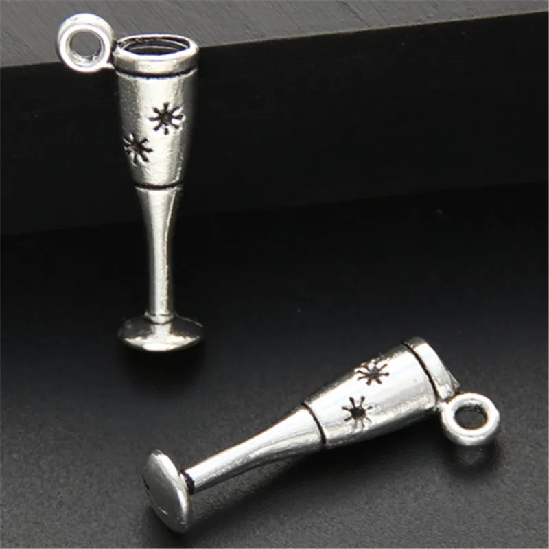 20pcs  Silver Color 3D Sparkling Wine Glass Charm Goblet Pendants Jewelry Finding  A570