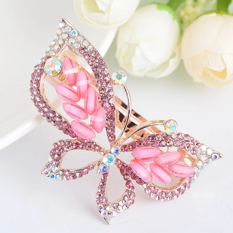 EASYA New Fashion Rhinestone Crystal Butterfly Hairpin Barrettes Hollow Out Animal Hair Clip Ornament For Women Girls