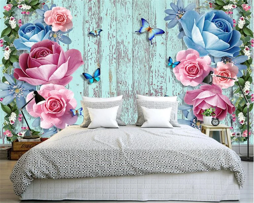 beibehang 2018 new classic interior decoration painting silk fabric papel de parede 3d wallpaper blue wood floral background